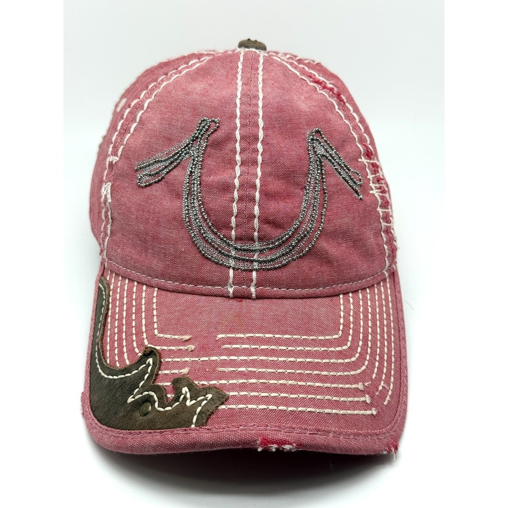 True Religion Hat Cap Strap Back Vintage Y2K One Size Pink Rhinestone Western